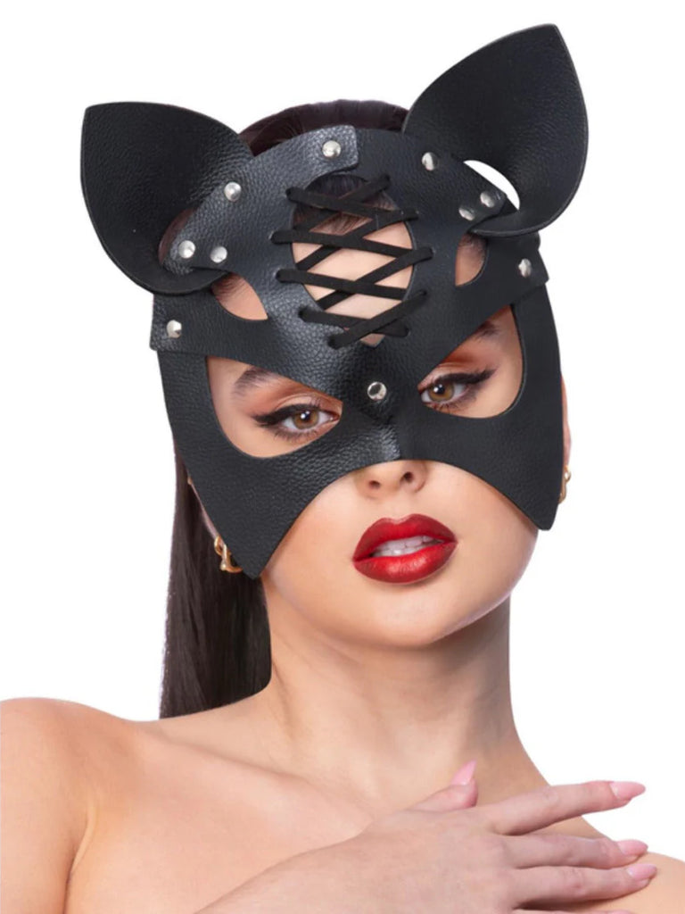 Fever Black Mock Leather Cat Mask