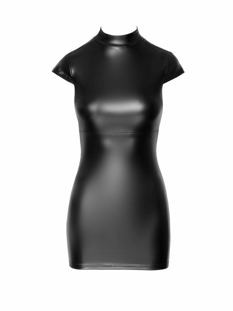 Wet Look Crisscross Bodycon Mini Dress with Lace Up Neck Detail main image 1