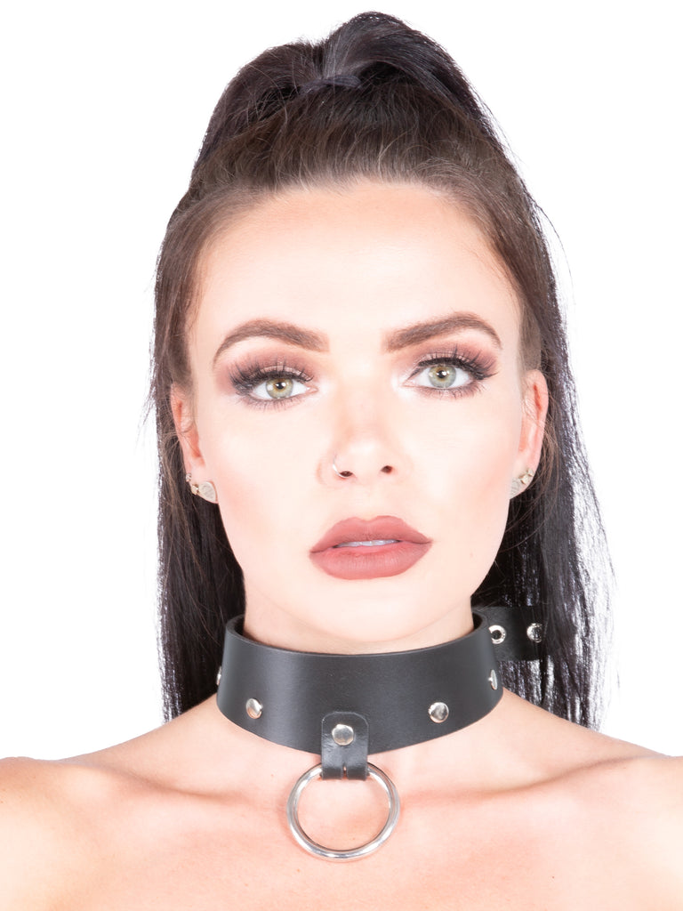O Ring Studded Leather Collar