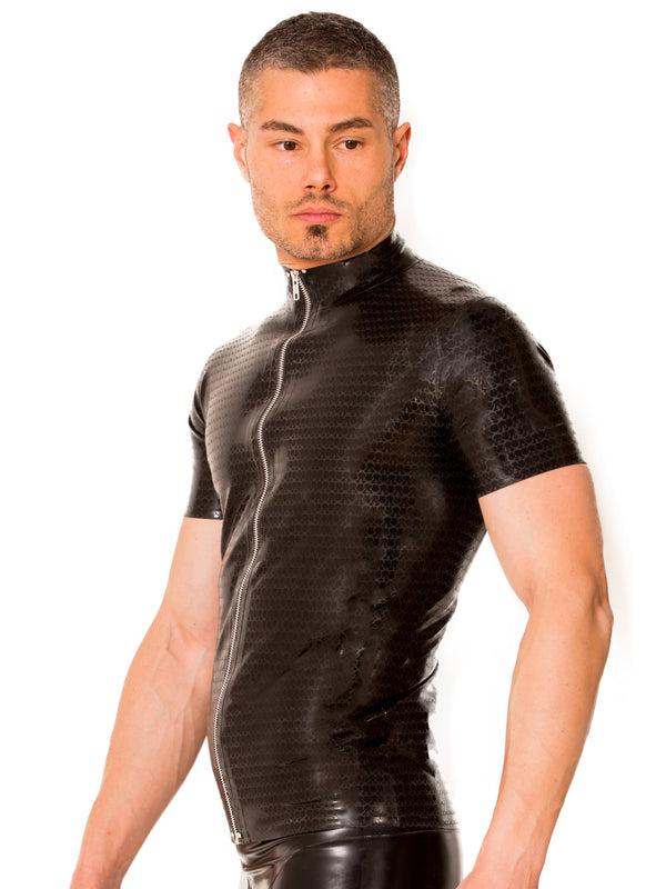 Skin Two UK Black Collared Armour Latex T-Shirt Top