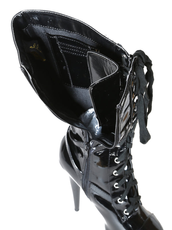 Skin Two UK Black Lattice Platform Boot With Secret Wallet Shoes