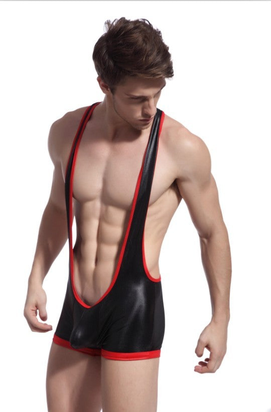 Skin Two UK Wetlook Red Trim Wrestling Suit Underwear