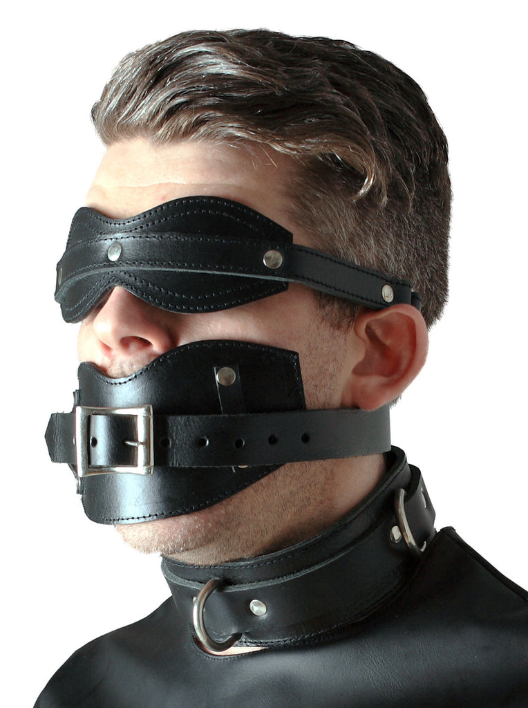 Skin Two UK Leather Internal Penis Gag Blindfold & Collar Set Gag