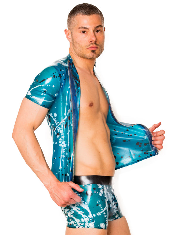 Skin Two UK Marble Blue Collared Latex T-Shirt Top
