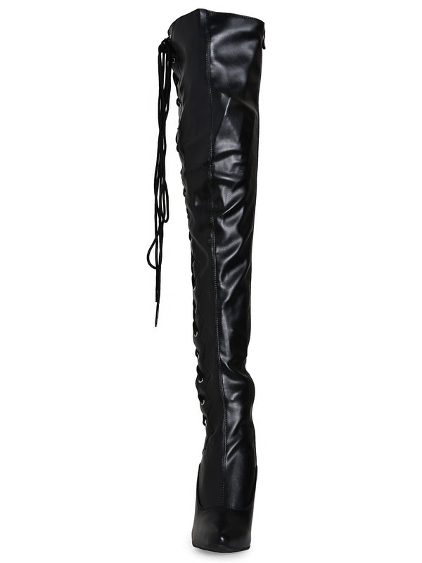 Skin Two UK Matte Black Thigh Boots With Side Lacing Shoes