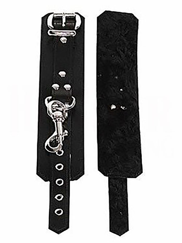 Skin Two UK Matte Leather Fur Lined Wrist Cuffs Black Cuffs