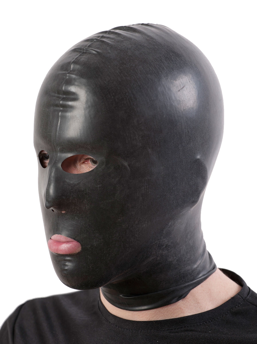 thumbnail image 2 of BritishLatex Rubber Latex Full Face Hood – No Eyes, No Mouth, Just Nose Holes, .80mm Black 2 of 3