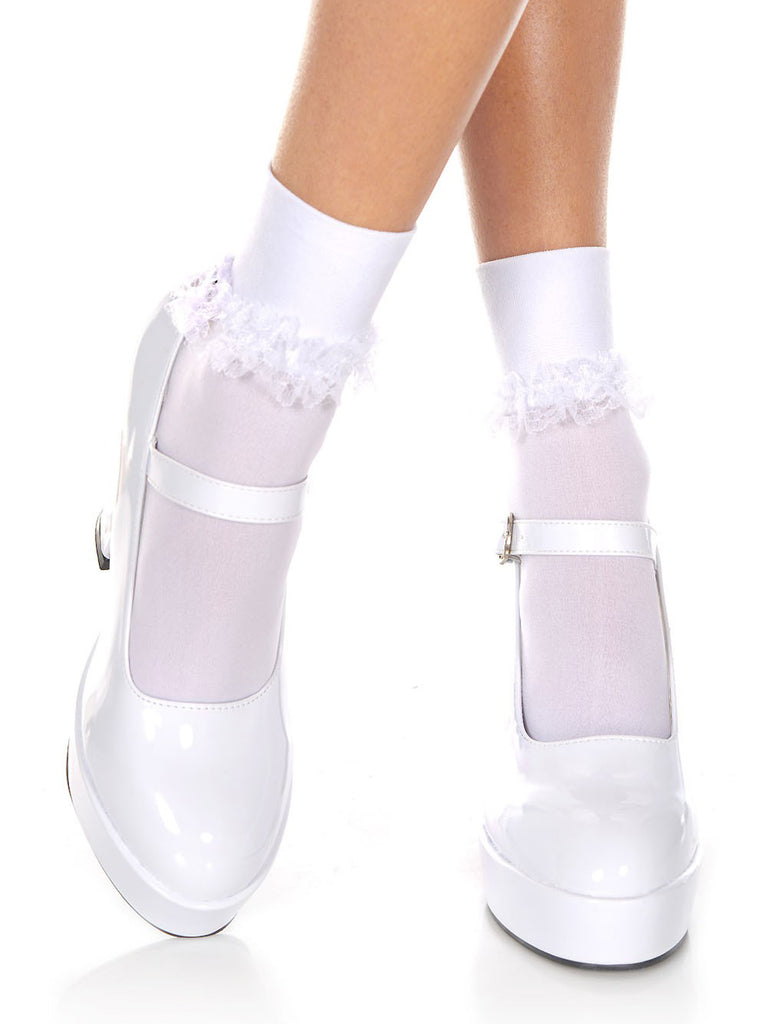 Skin Two UK Opaque Ruffle Top White Socks - One Size Hosiery