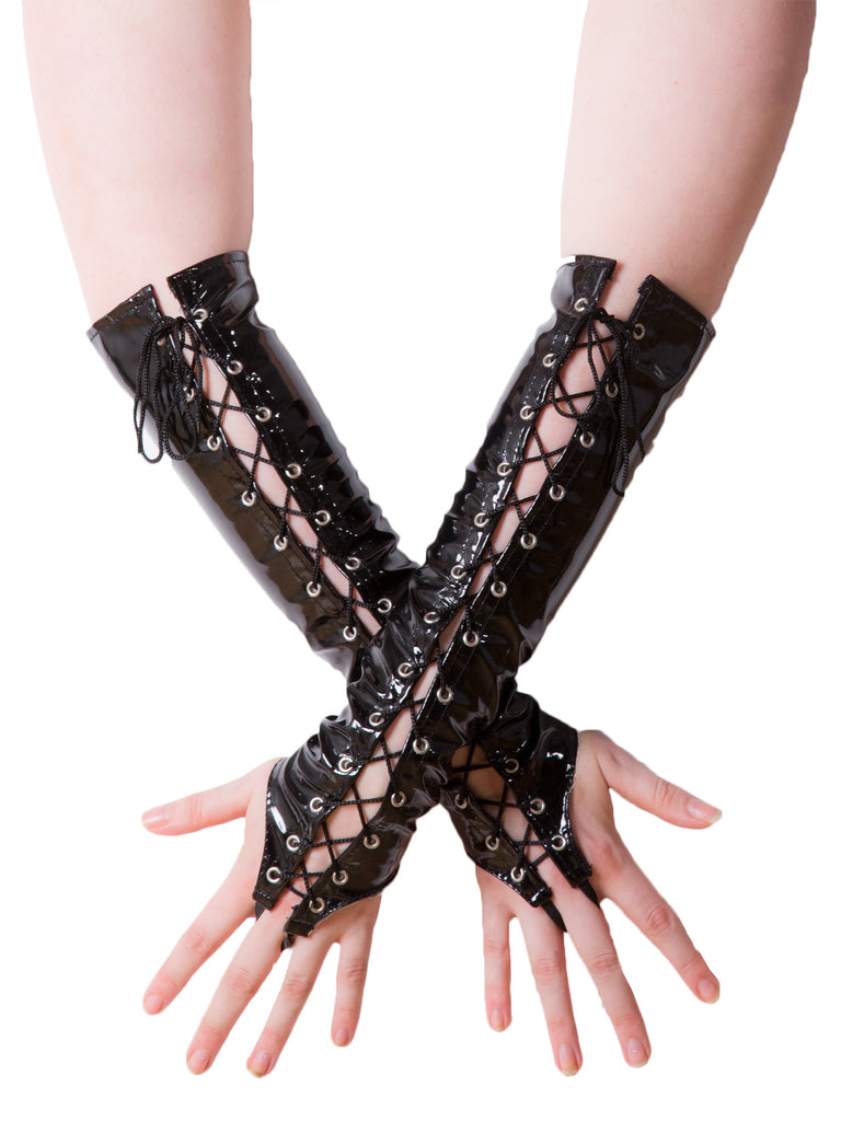 Skin Two UK PVC Fingerless Lace Up Gloves - One Size Gloves