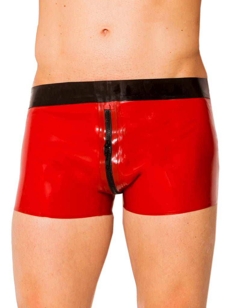 Skin Two UK Red & Black Ultimate 2 Way Zip Latex Shorts Shorts