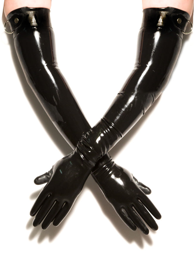 Skin Two UK Shoulder Latex Gloves With D Ring in Black Gloves
