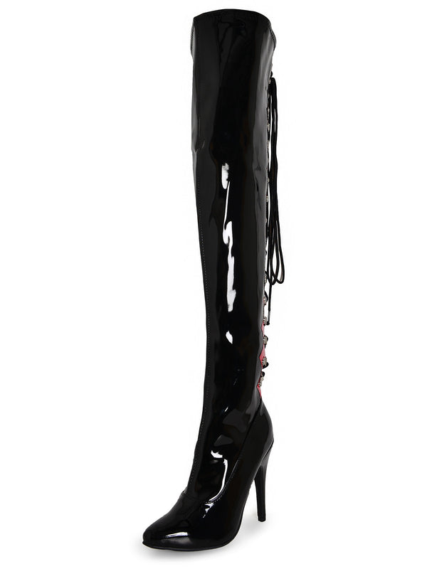 Skin Two UK Worship Thigh Boots Black and Red Shoes