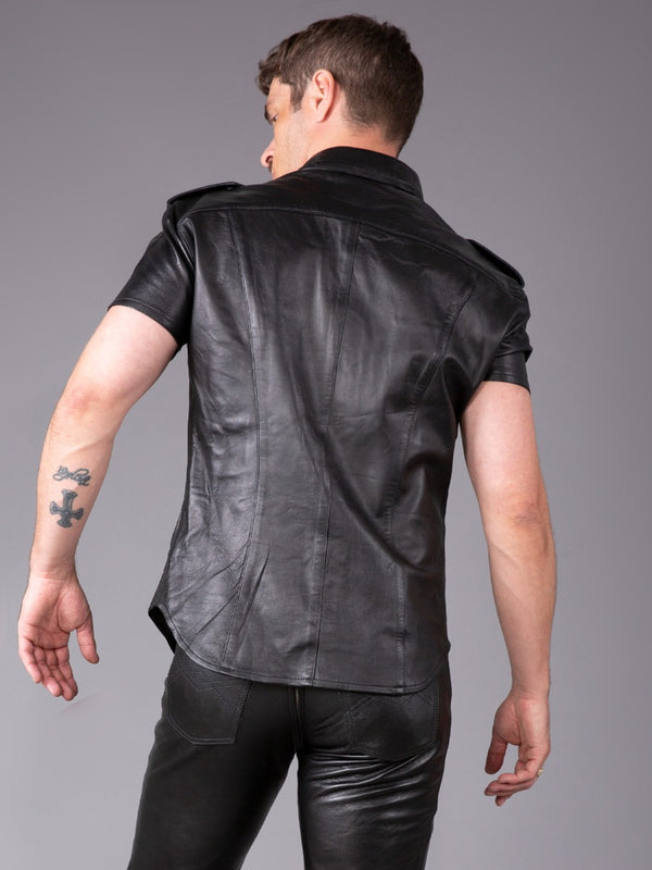 Skin Two UK Regular Fit Leather Shirt in Black Top