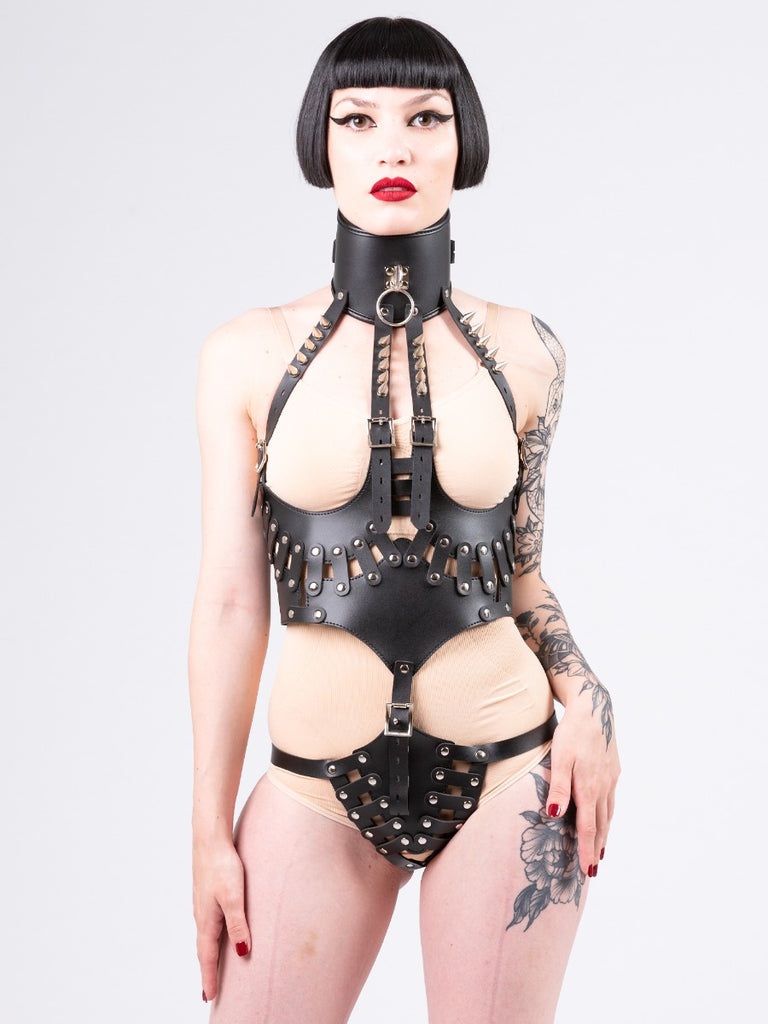 Skin Two UK Daredevil Leatherette Cupless Body with Spikes - One Size Body