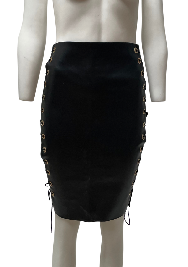 Clearance - Black skirt faux leather with laced sides, Size S/M