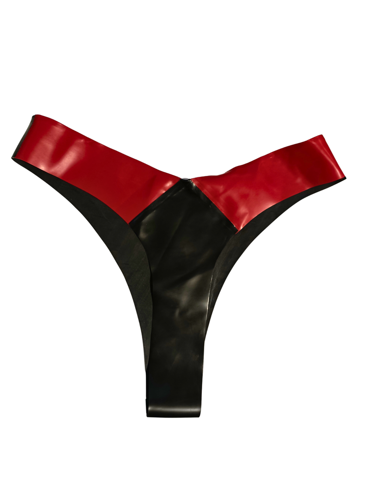 Clearance - Women's Red & Black Panelled Latex Thong, Size M-L
