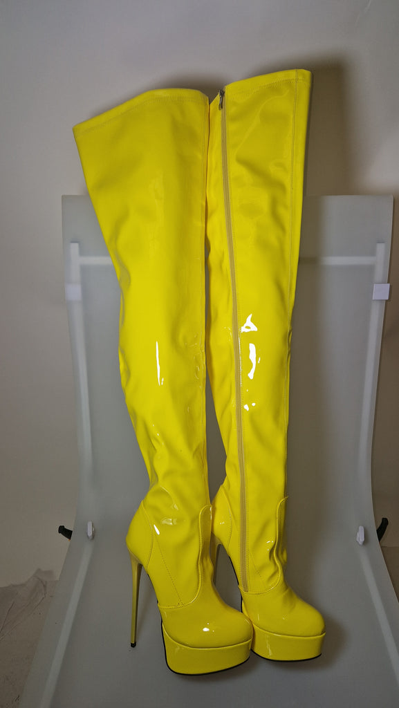 Sample - Vibrant Yellow Thigh High Boots - Size 7