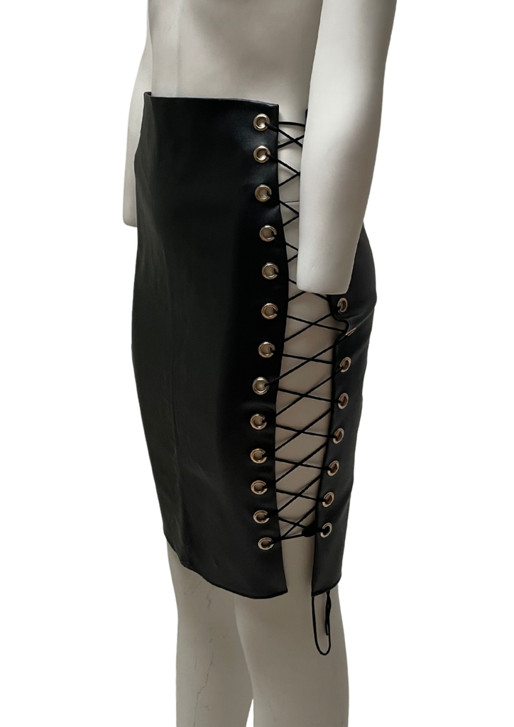 Clearance - Black skirt faux leather with laced sides, Size S/M