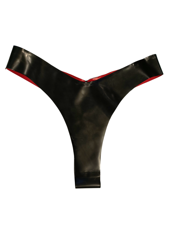Clearance - Women's Red & Black Panelled Latex Thong, Size M-L