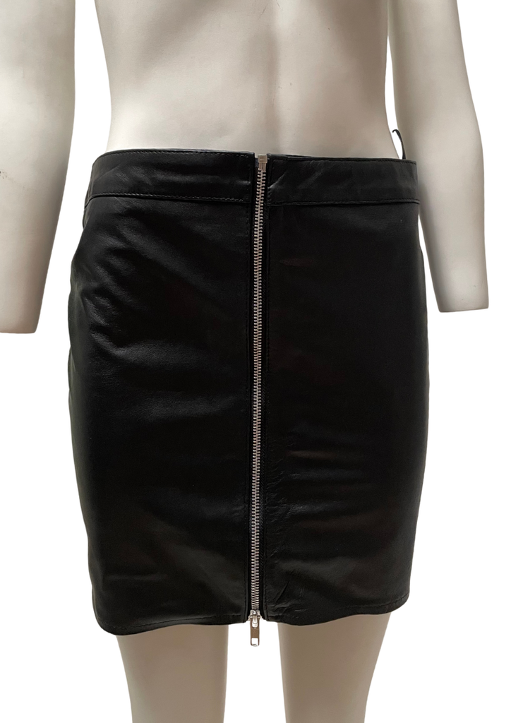 Clearance -Black Leather zip skirt, Size M
