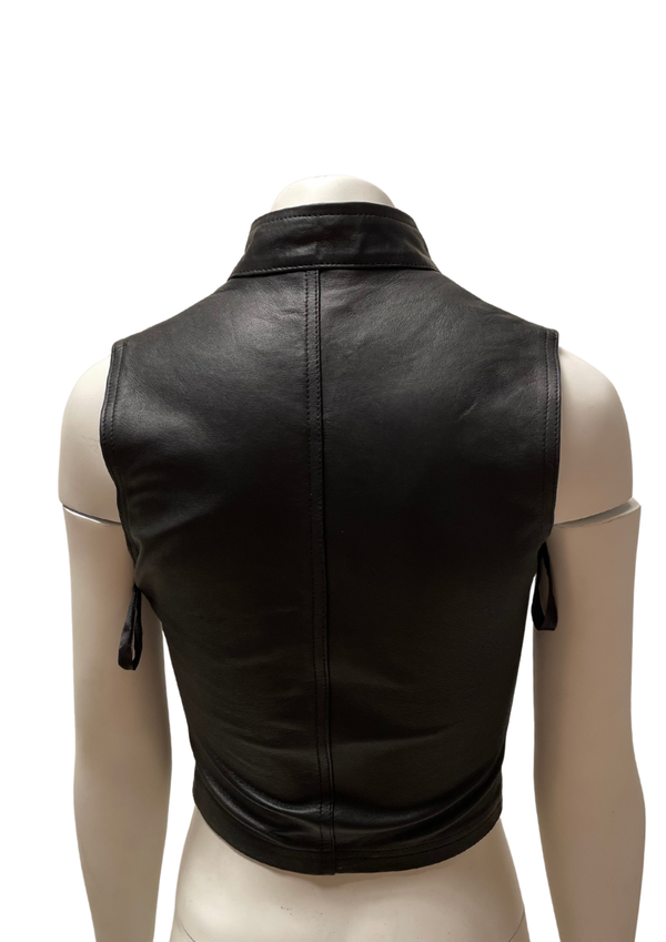 Clearance -Black Leather Zip vest, S