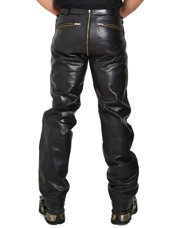 Clearance - Blitz Leather Jeans with Two-Way Zip Size 30
