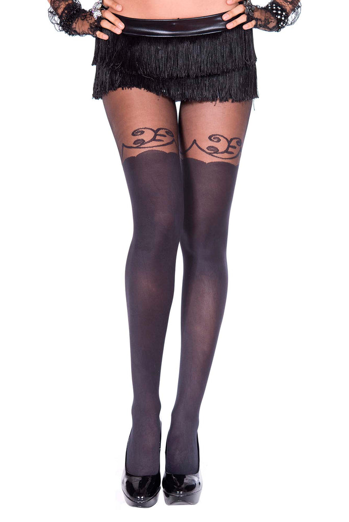 Lacy Faux Thigh High Tights