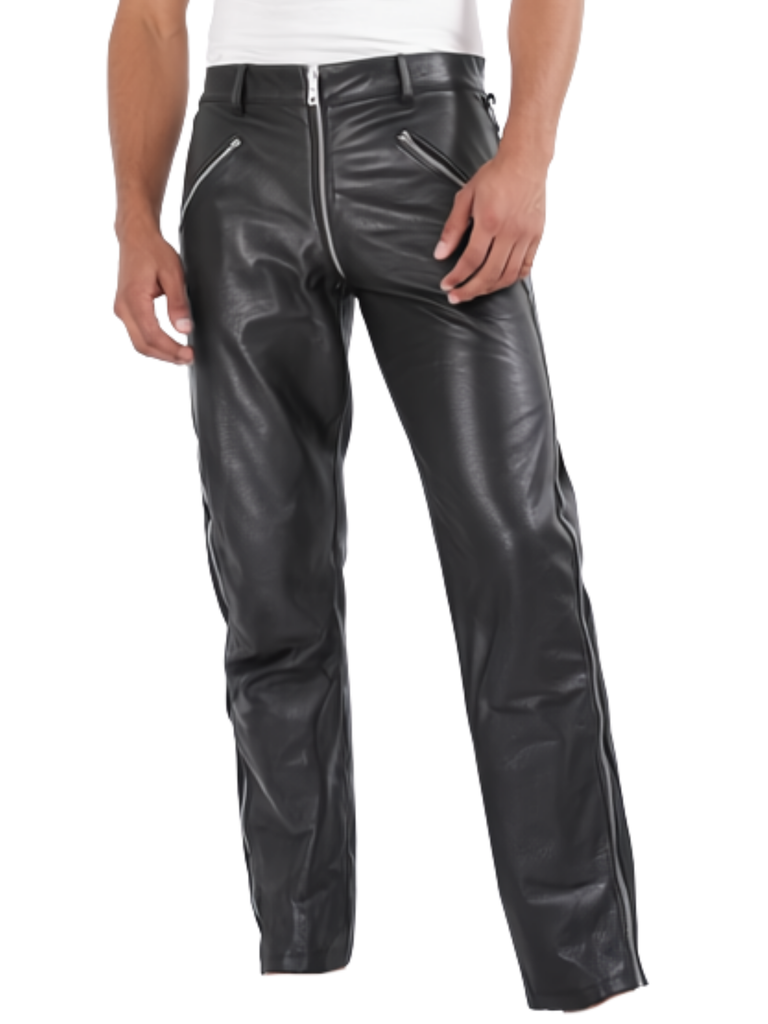 Clearance - Men's Leather Trousers with Side Zips