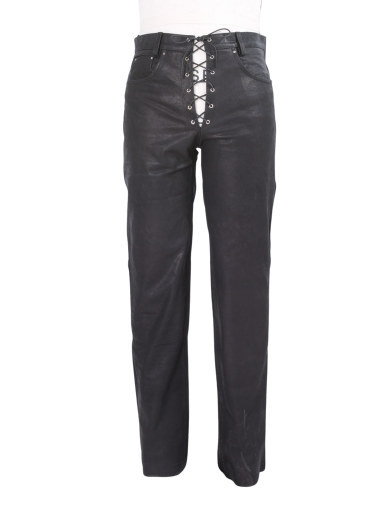 Clearance - Men's Leather Trousers with Laced Fly
