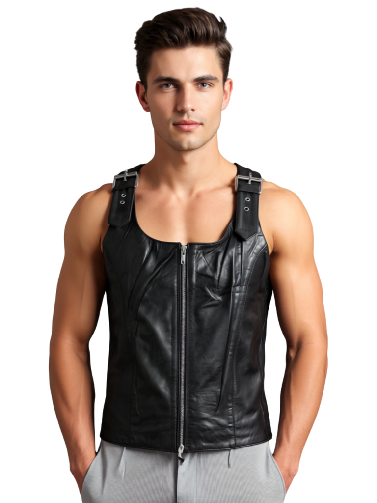 Clearance - Men's Leather Top with Buckled Shoulders