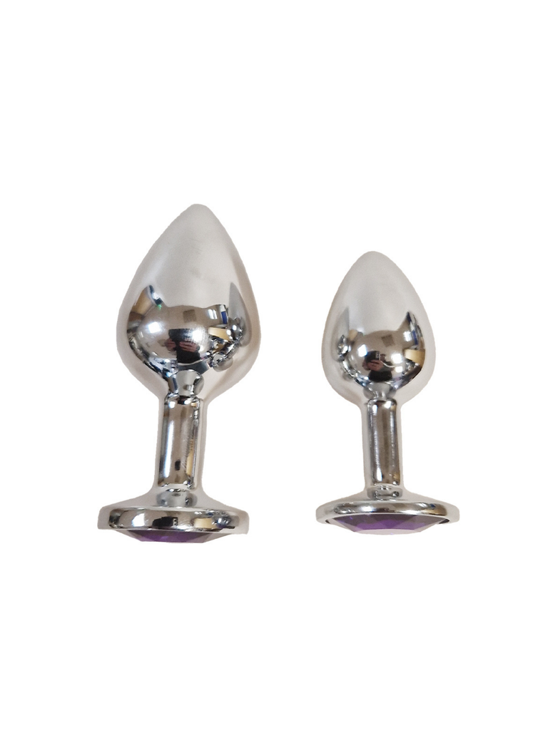 Clearance - Purple Jewelled Metal Butt Plug - Set of 2
