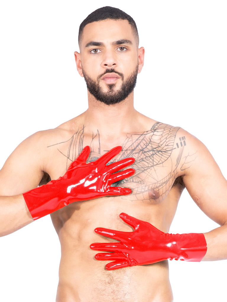 Skin Two UK Men`s Moulded Short Latex Gloves in Red Gloves