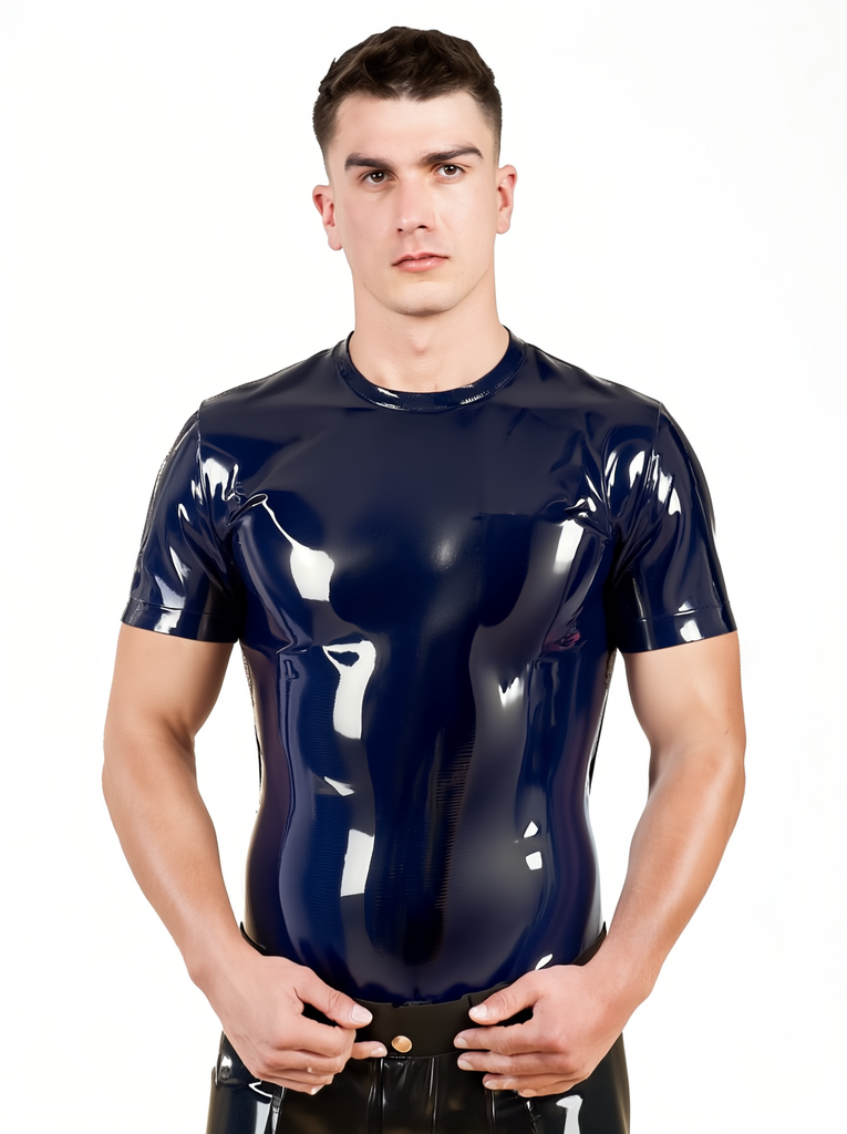 Short Sleeved Latex T-Shirt In Navy Blue
