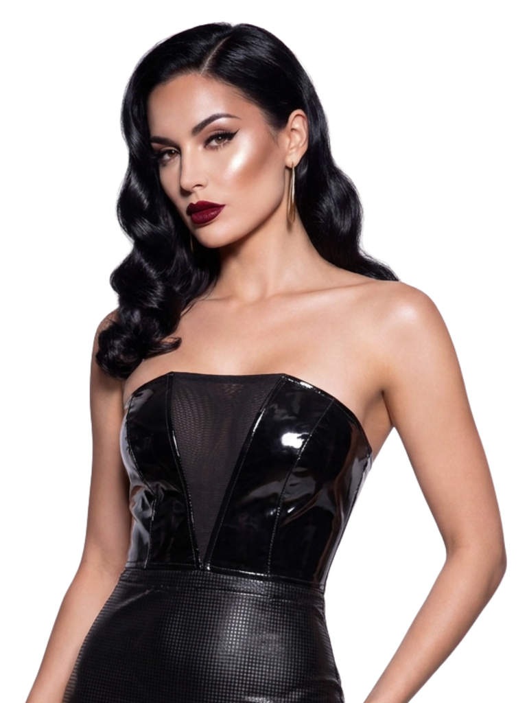 PVC Tube Top with Mesh Bust Panel