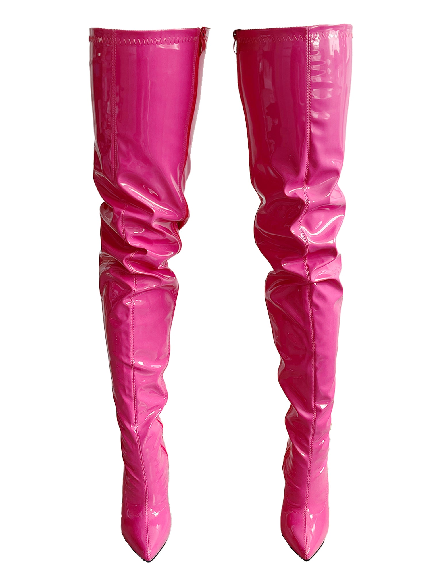 Gittel Peep Toe Pink Thigh High Boots