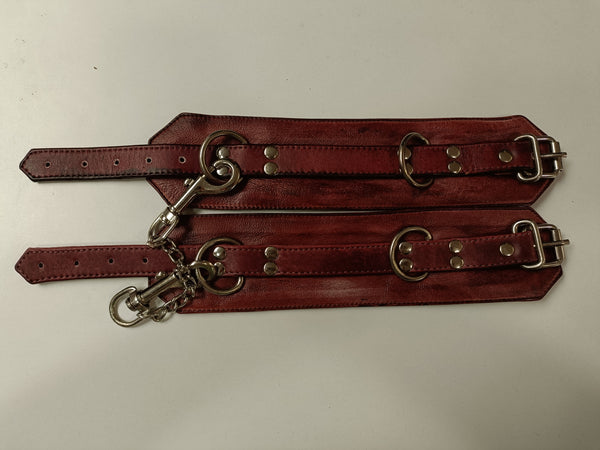 Clearance - Red Soft Leather Collar & Wrist Cuffs