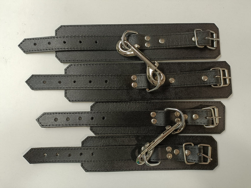 Clearance - Black Leather Ankle & Wrist Cuffs