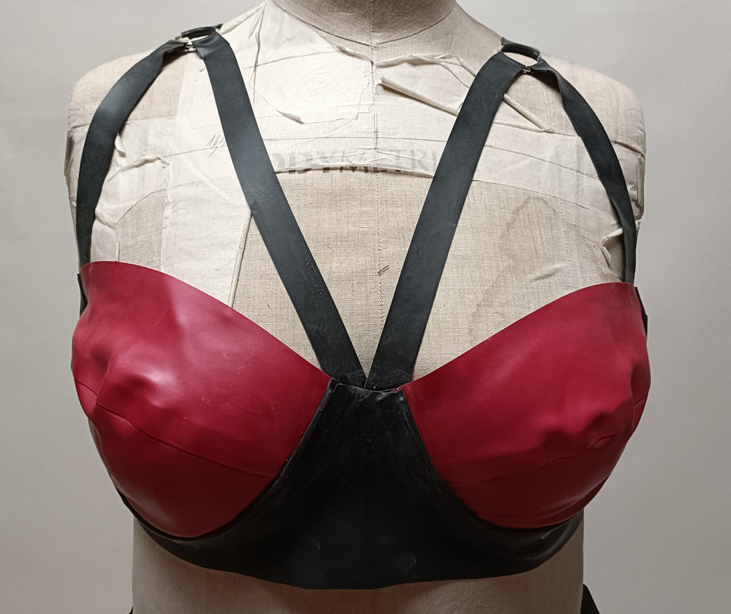 Clearance - Starbust Latex Bra Black & Red, Size L
