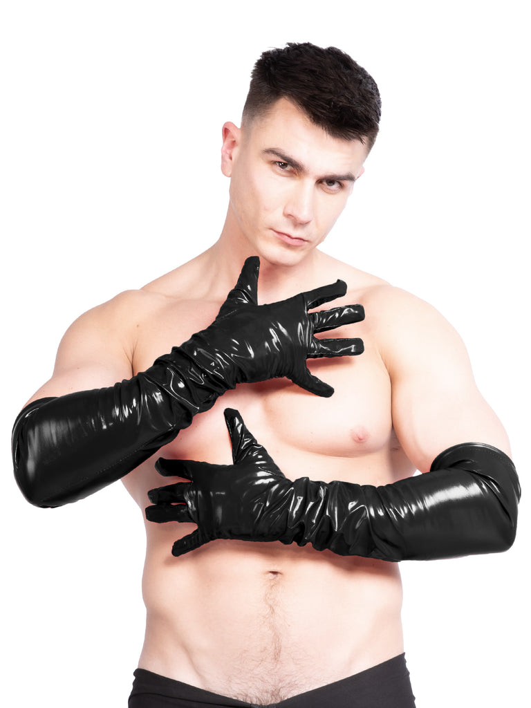 PVC Men`s Long Gloves in Black