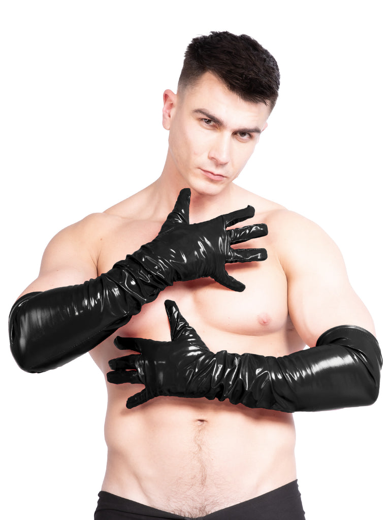 Skin Two UK PVC Men`s Long Gloves in Red Gloves
