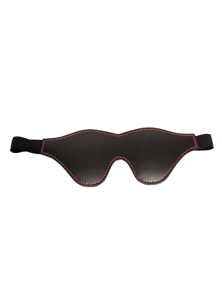 Velvet Lined Leather Blindfold with Burgundy Stitching - One Size
