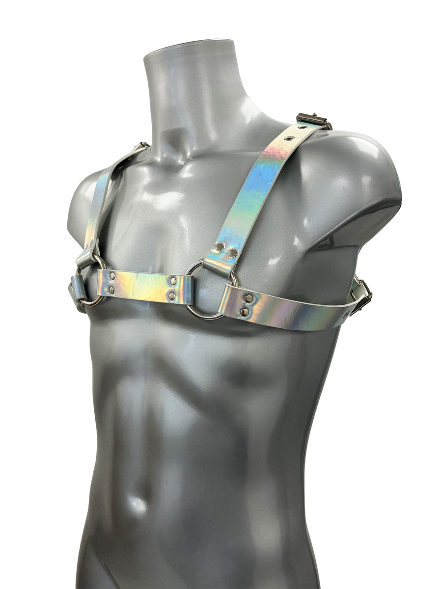 Bold Buckled Chest Harness - Iridescent Silver – Skin Two UK