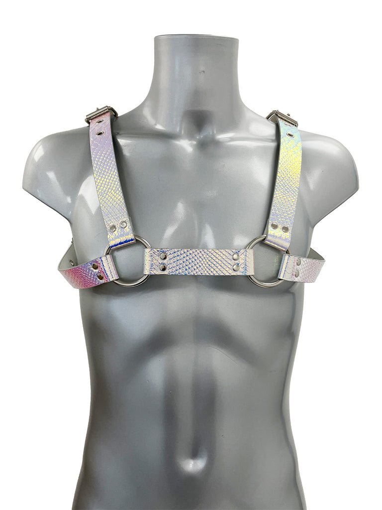 Bold Buckled Chest Harness - Iridescent Snake