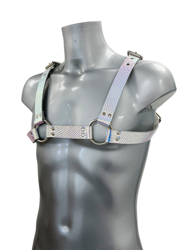 Bold Buckled Chest Harness - Iridescent Snake