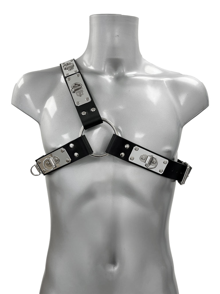 Asymmetrical Metal Plated Chest Harness