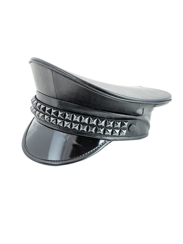 Leatherette Pyramid Studded Captain's Hat