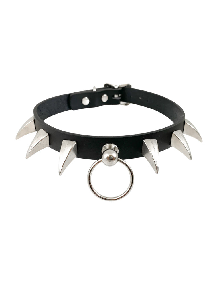 Black Leather Claw Spiked Collar With O Ring