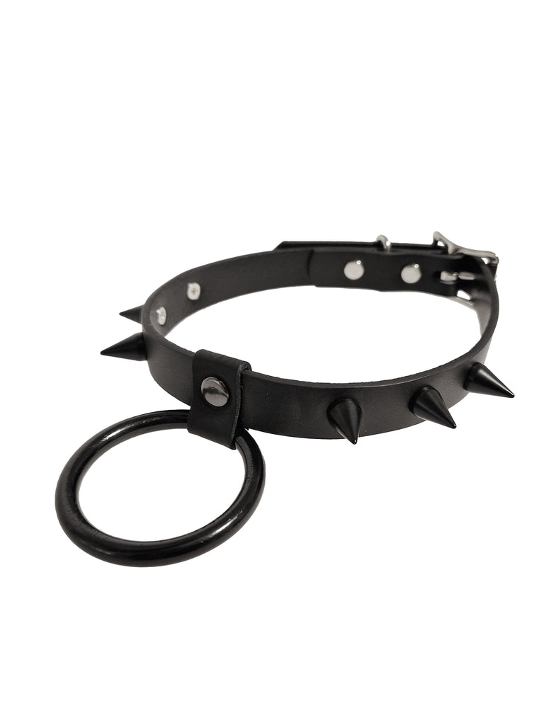 6 Spike Collar With 2 Inch O Ring Black Skin Two UK