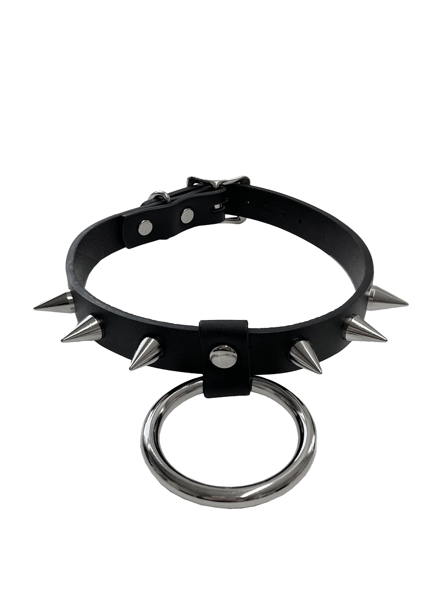 6 Spike Collar With 2 Inch O Ring - Black & Silver – Skin Two UK