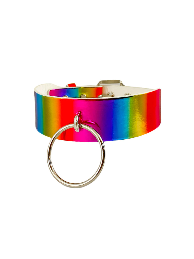 Wide Collar With 2 Inch O Ring - Rainbow